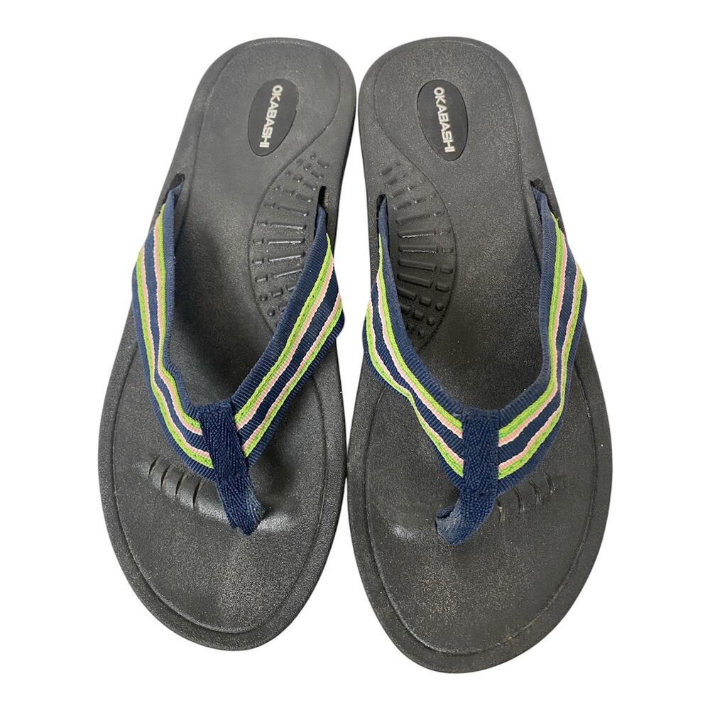 Okabashi Women Made in USA Flip Flop Sandal Fabric Strap Stripesi ML (US8.5/9.5)